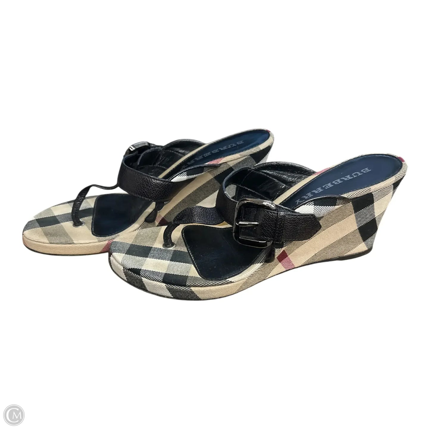 Sandals Luxury Designer By Burberry In Plaid Pattern