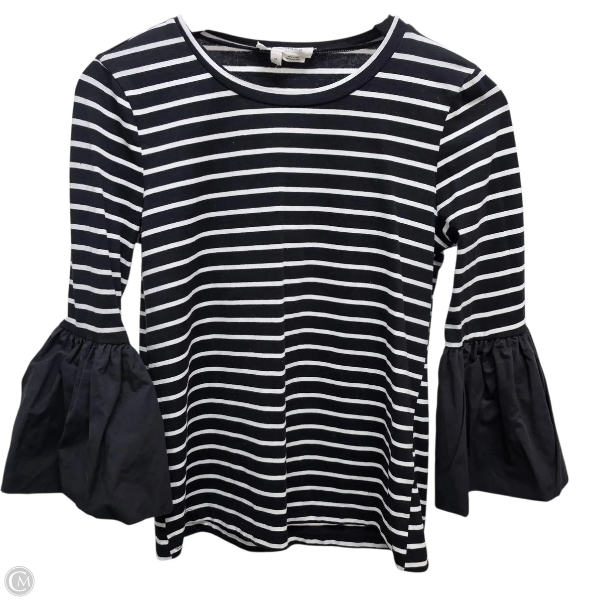 By Anthropologie Bell Sleeve Top In Black & White Stripes, Size: Xs