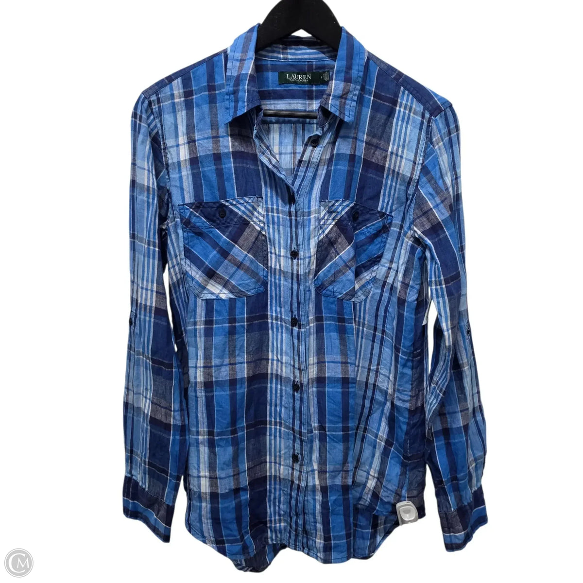 Lauren By Ralph Lauren Long Sleeve Button Down Top In Blue, Size: M