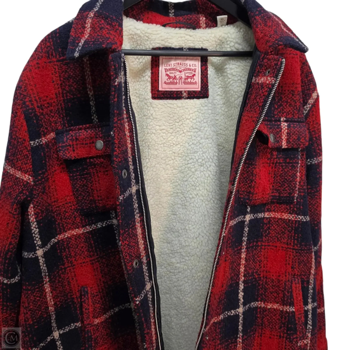 Levis Sherpa Lined Coat In Blue & Red, Size: XL