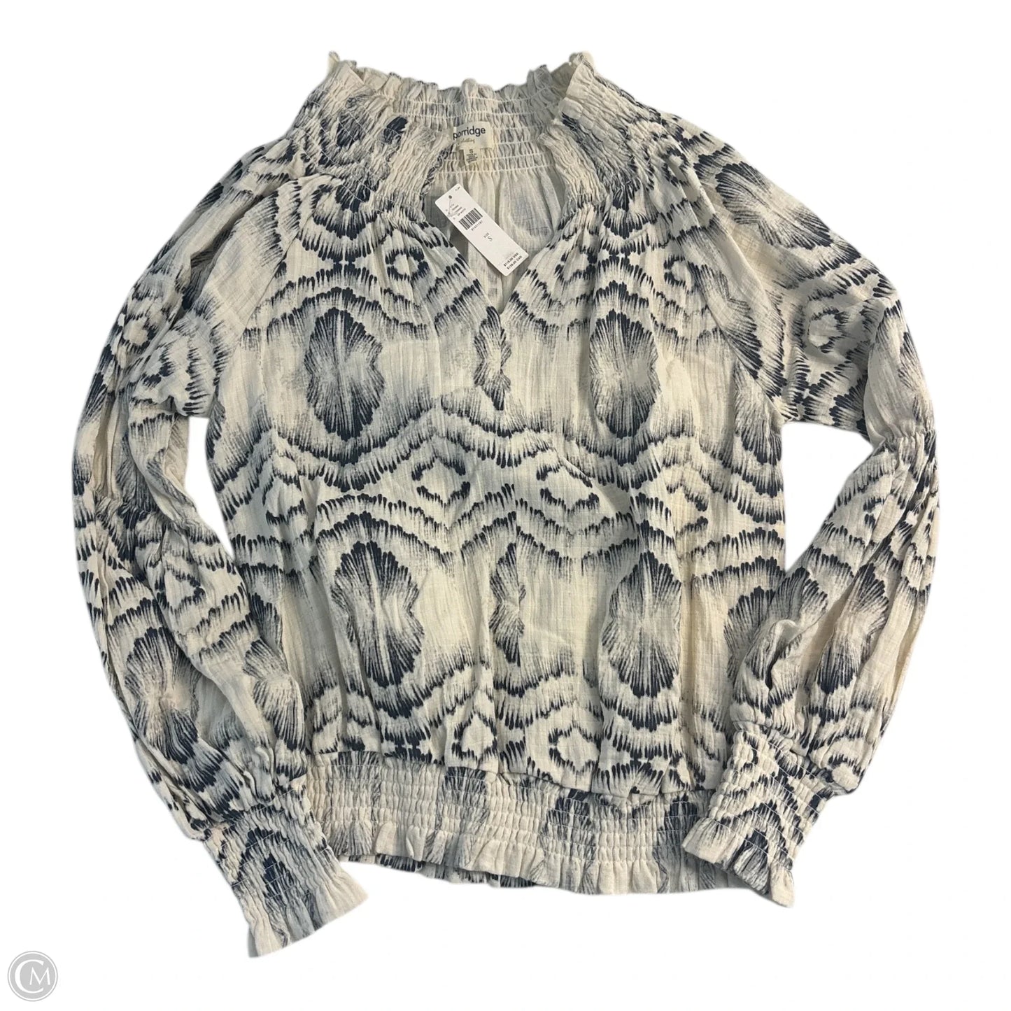 Top Long Sleeve By Porridge In Blue & Cream, Size: S