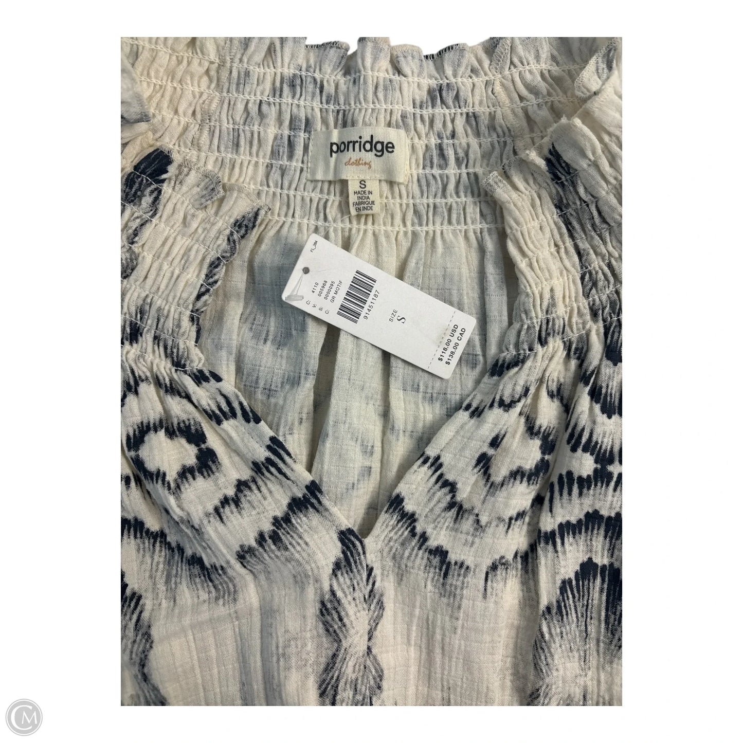 Top Long Sleeve By Porridge In Blue & Cream, Size: S