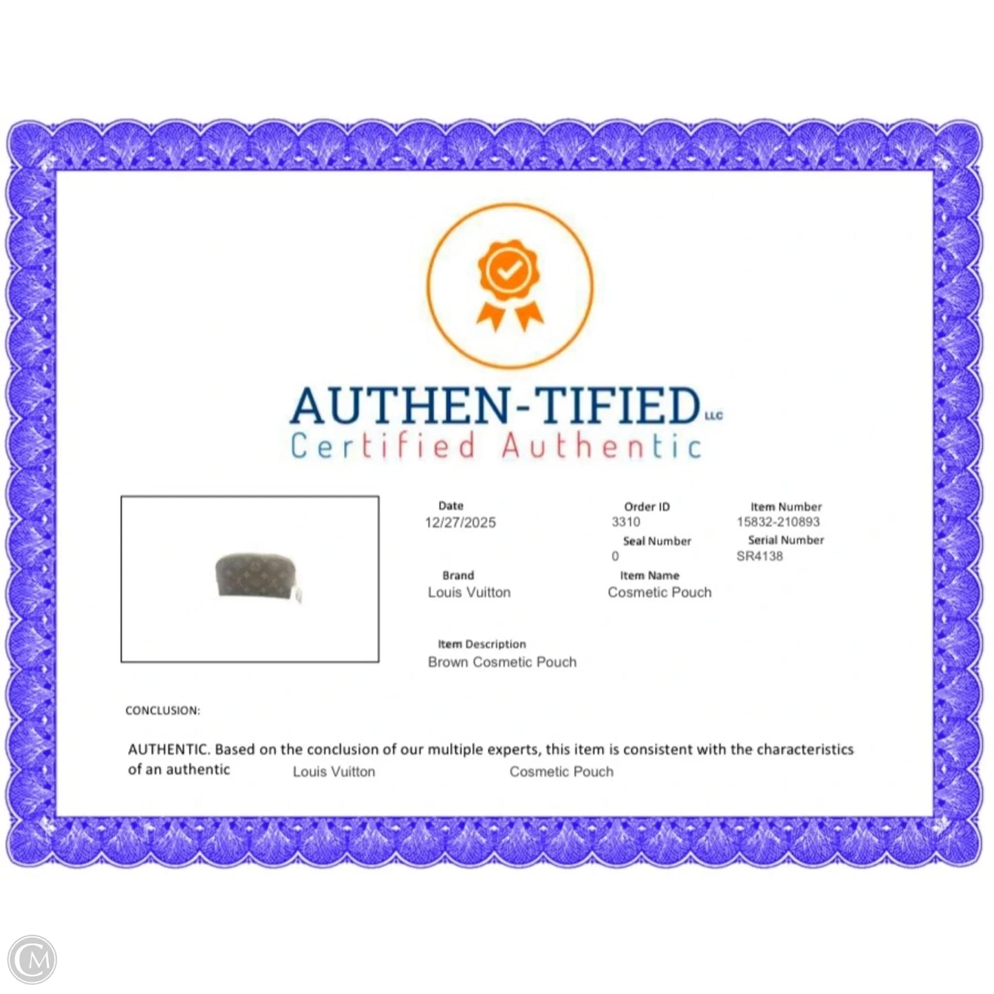 Makeup Bag Luxury Designer By Louis Vuitton, Size: Small