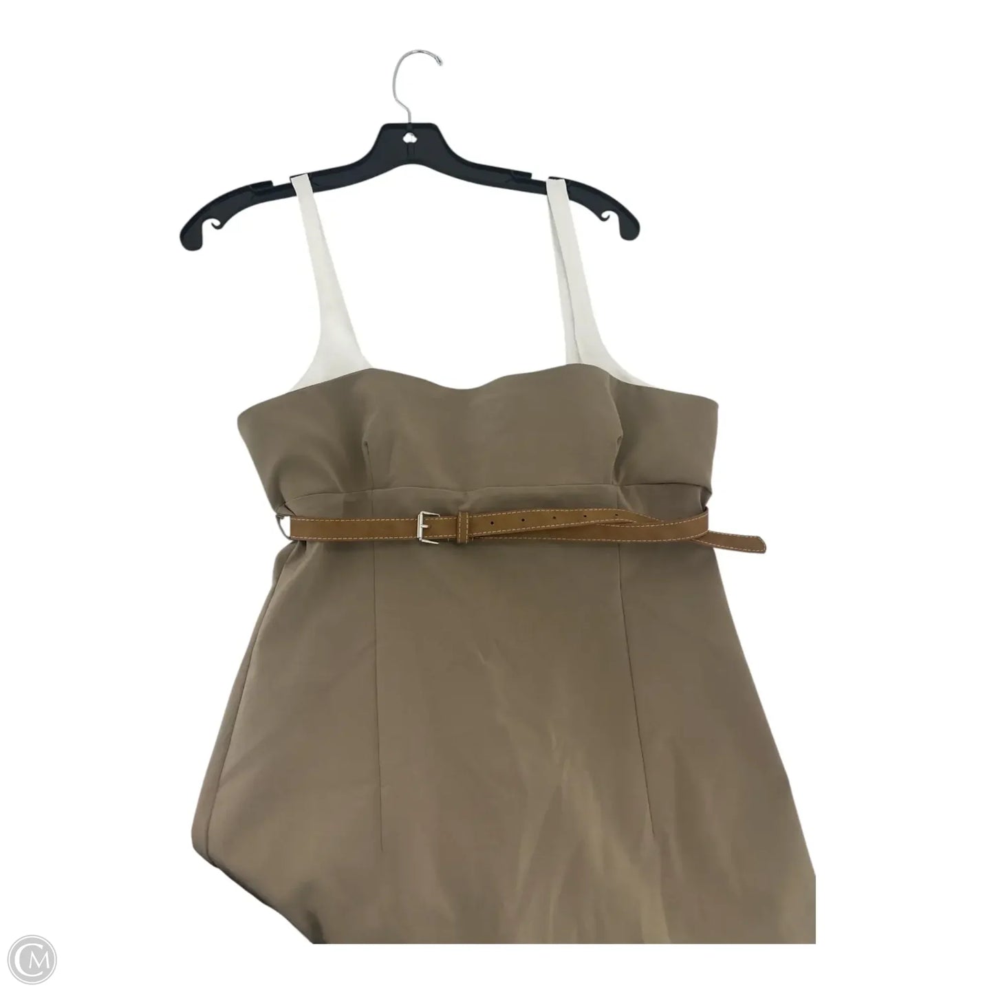 Dress Casual Midi By Zara In Tan & White, Size: L