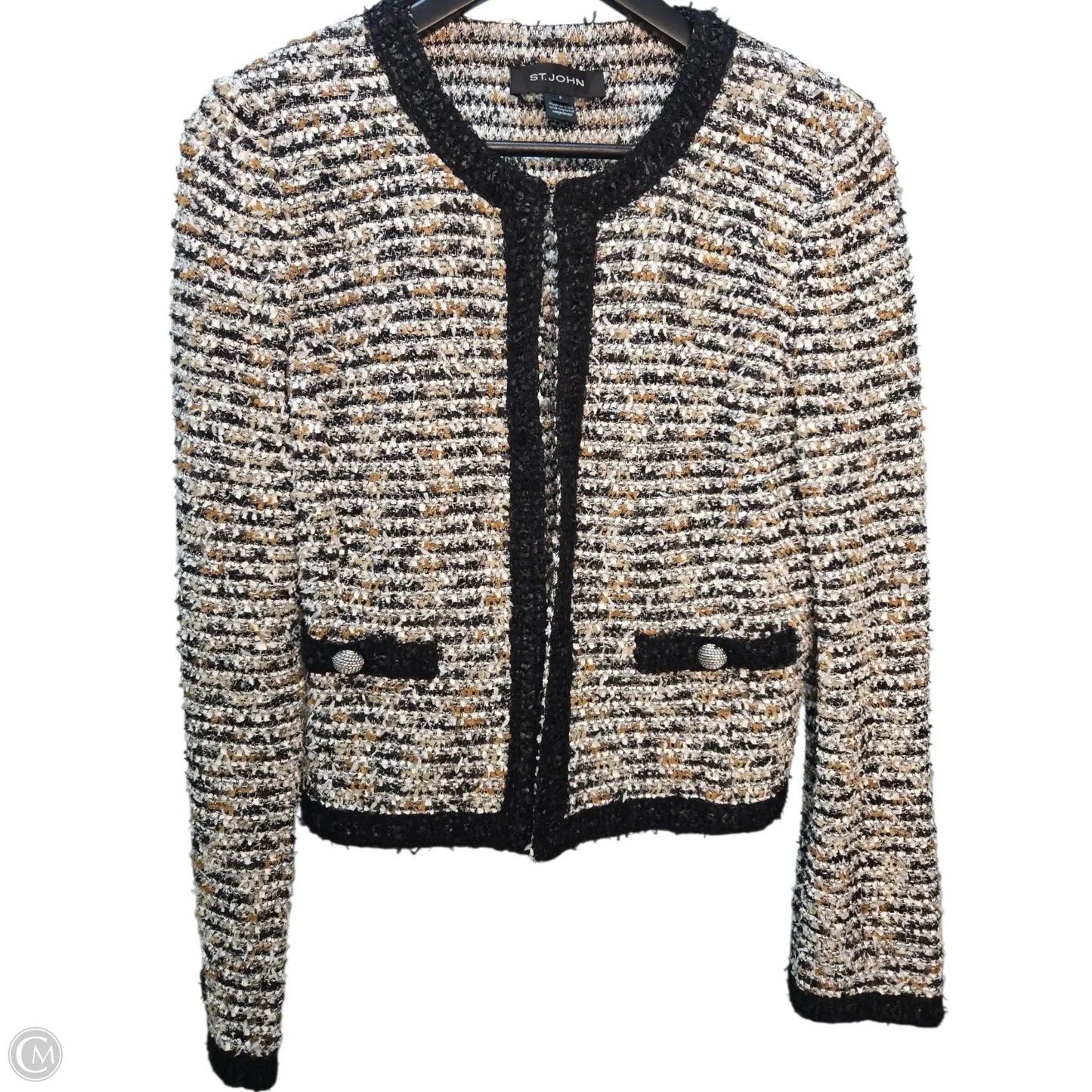 Blazer Luxury Designer By St John Collection In Black & Brown, Size: 8