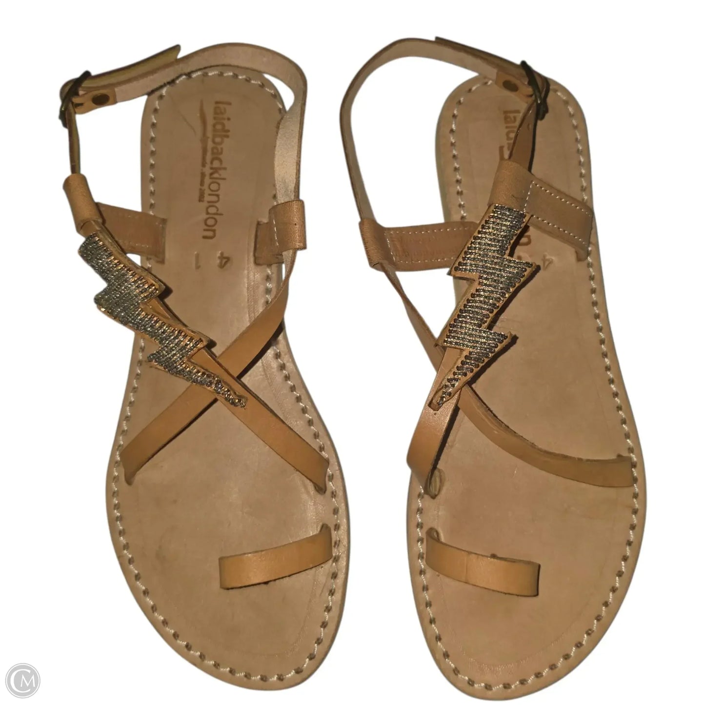 Sandals Flip Flops By LAIDBACK LONDON In Silver, Size: 10