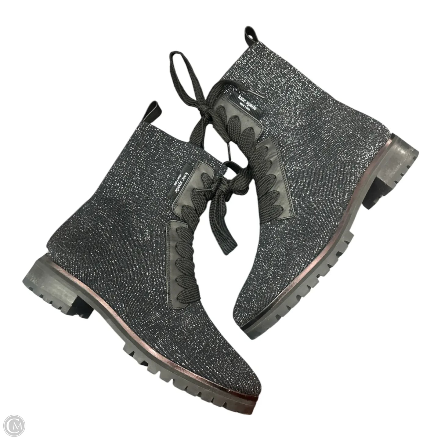 Boots Designer By Kate Spade In Black & Silver, Size: 7.5