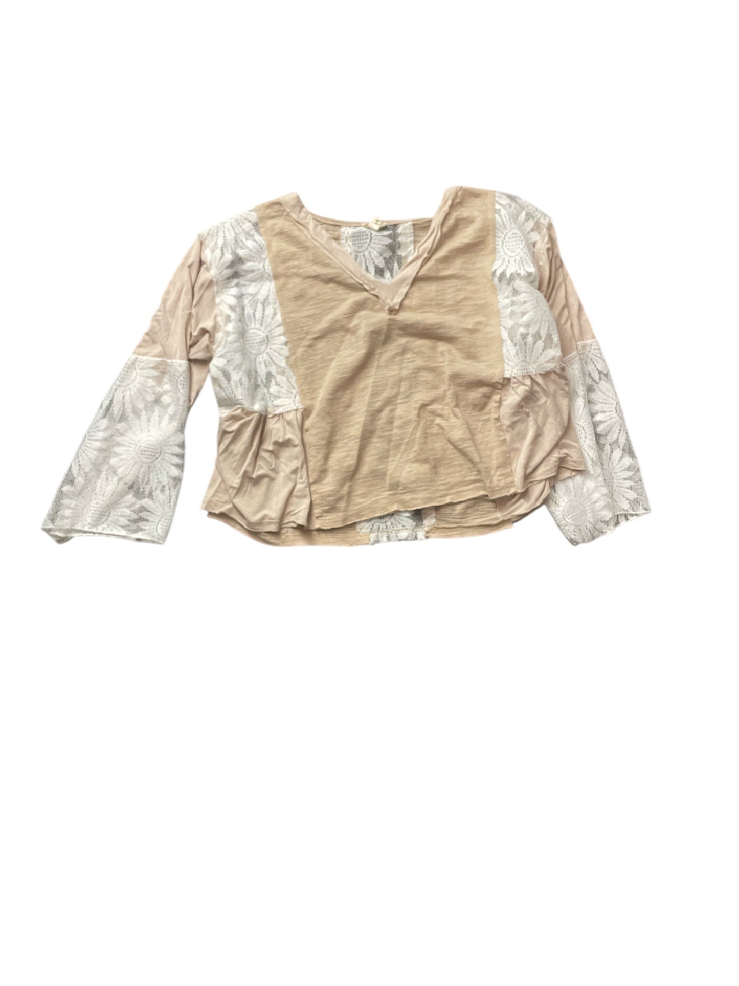 Top Long Sleeve By Pol In Tan & White, Size: L