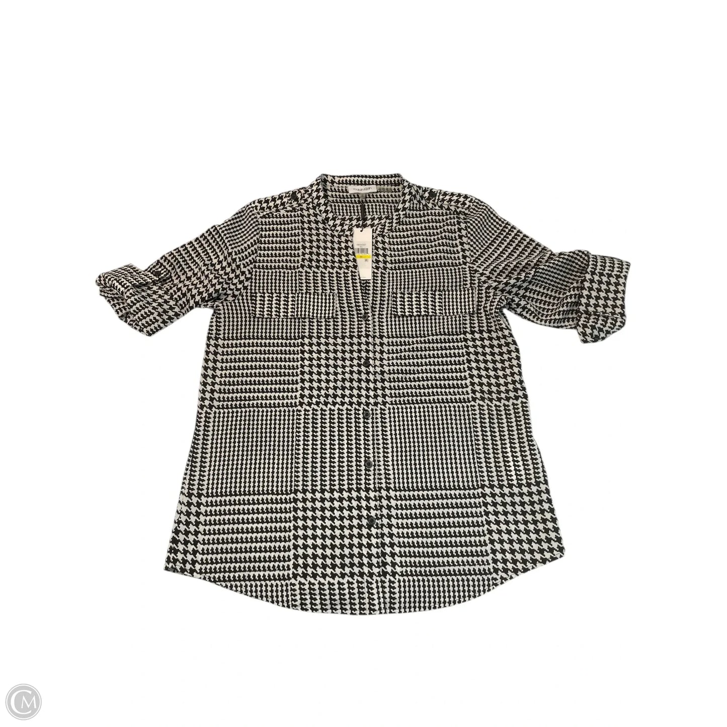 Top Long Sleeve Basic By Calvin Klein In Black & White, Size: M