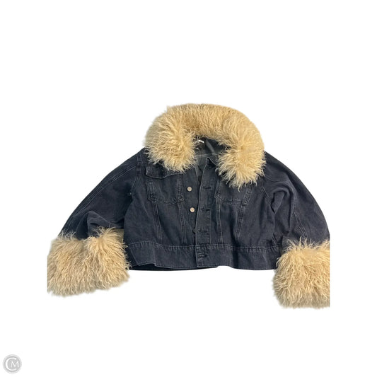 Jacket Faux Fur & Sherpa By Fashion Nova In Blue Denim, Size: L