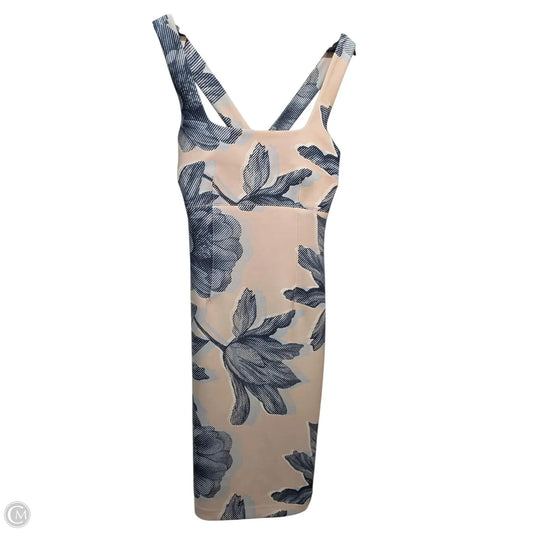 Donna Karan Floral Midi Dress In Blue & Tan, Size: 8