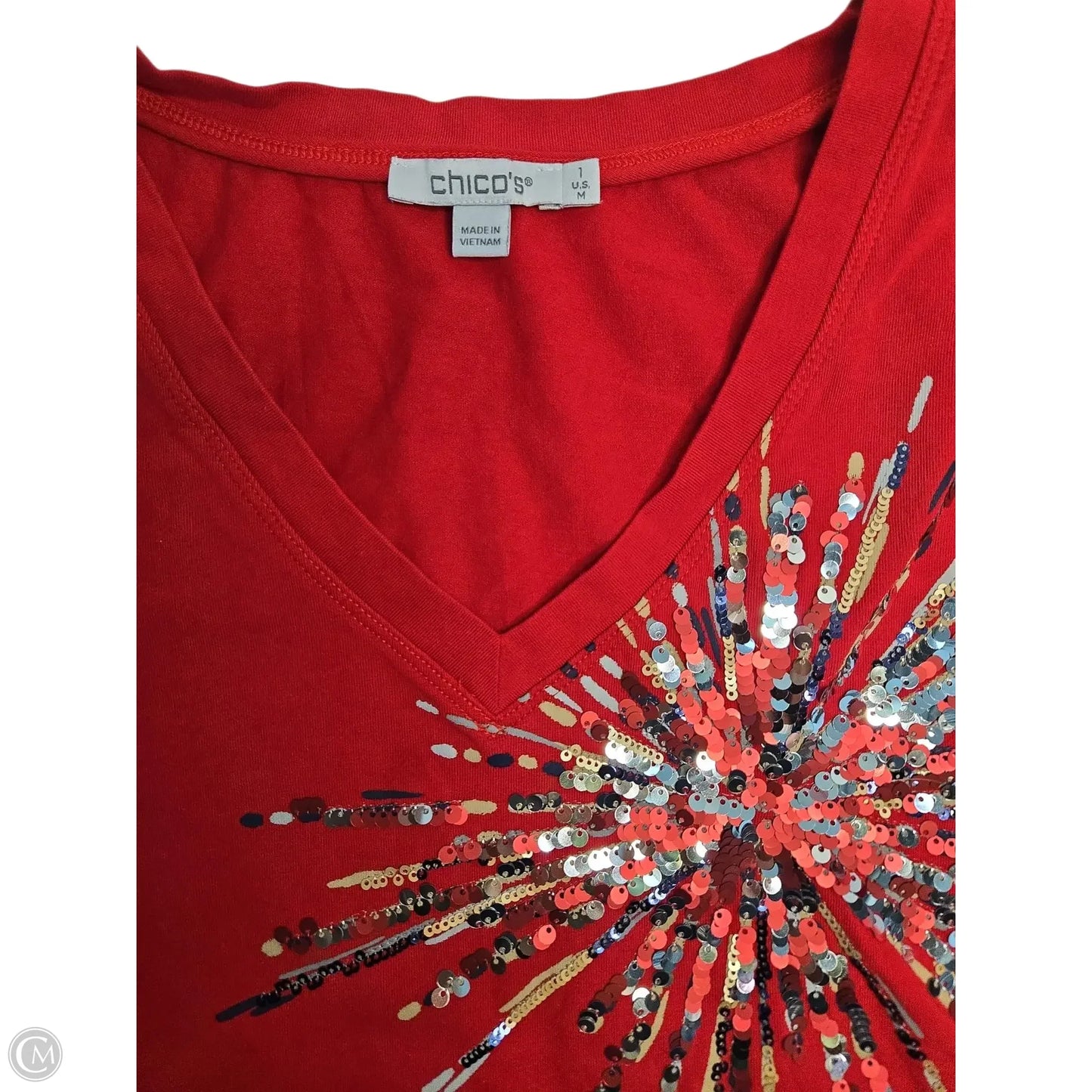 Top Short Sleeve Basic By Chicos In Red, Size: M