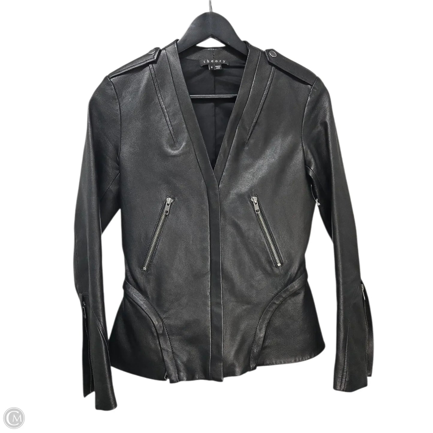 Jacket Moto Leather By Theory In Black, Size: 0