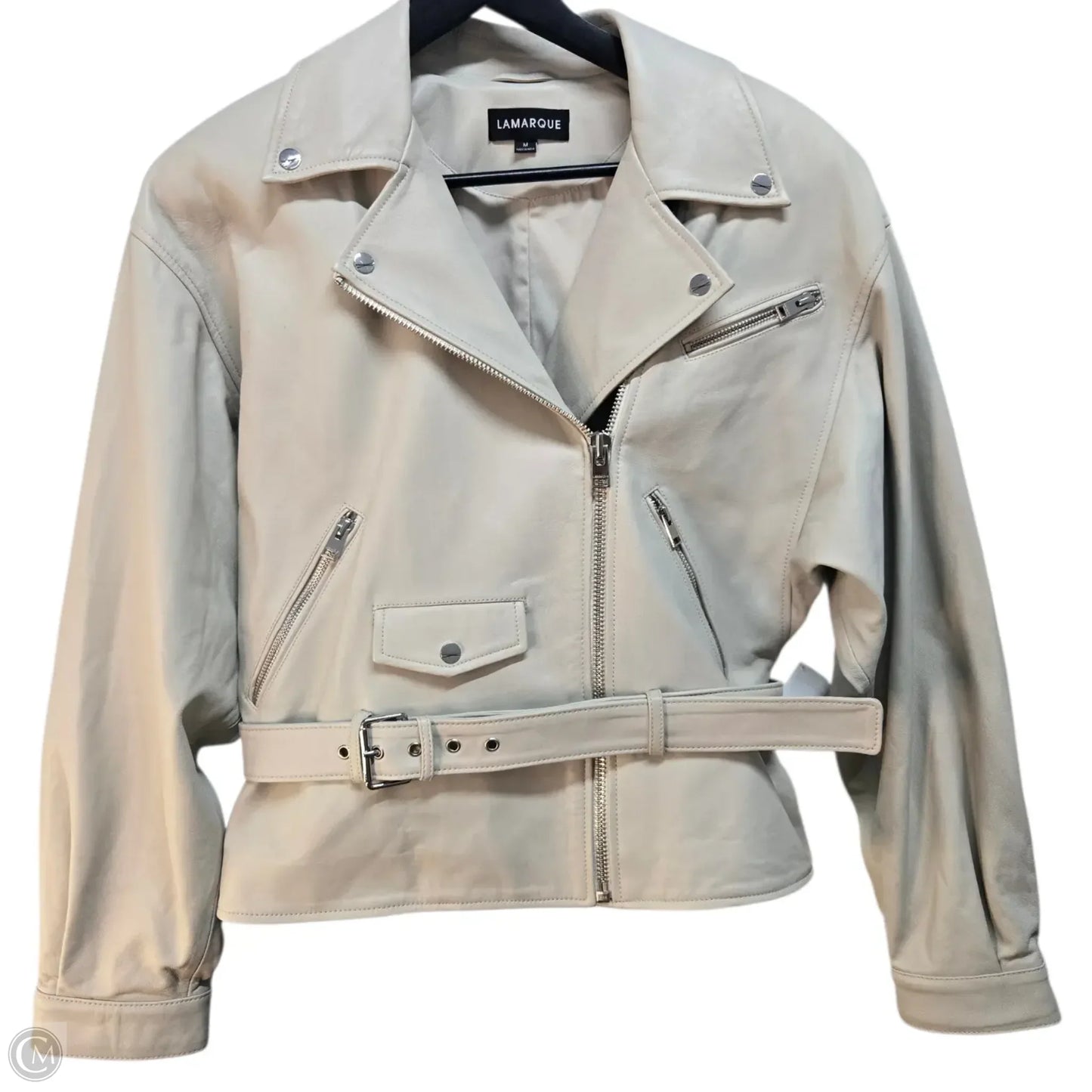 Jacket Moto Leather By Lamarque In Cream, Size: M