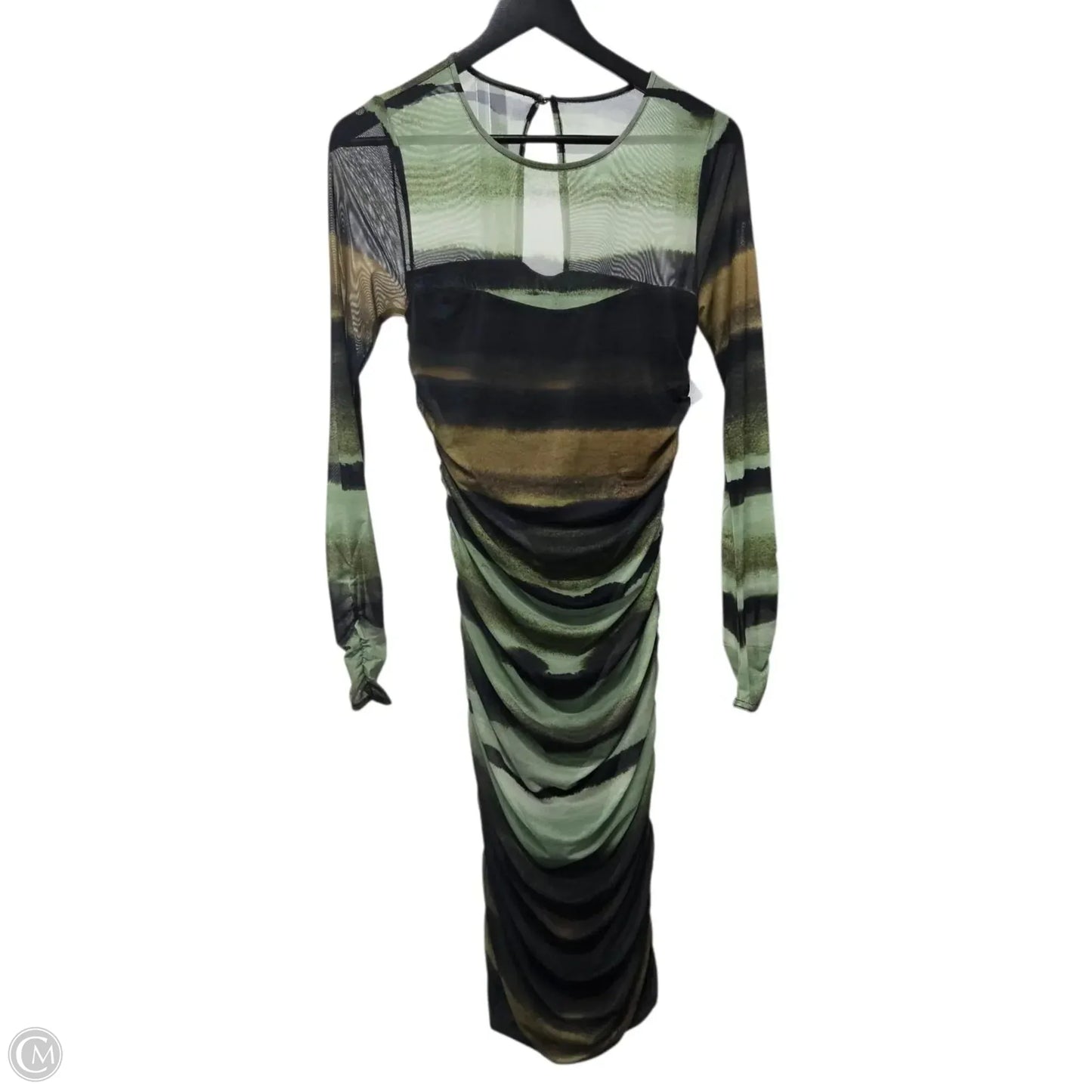 Dress Casual Midi By Anthropologie In Green & Tan, Size: M