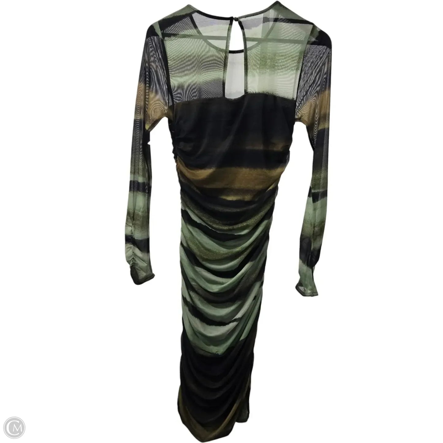 Dress Casual Midi By Anthropologie In Green & Tan, Size: M