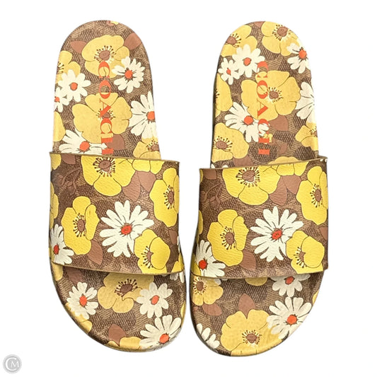 Sandals Designer By Coach In Brown & Yellow, Size: 8