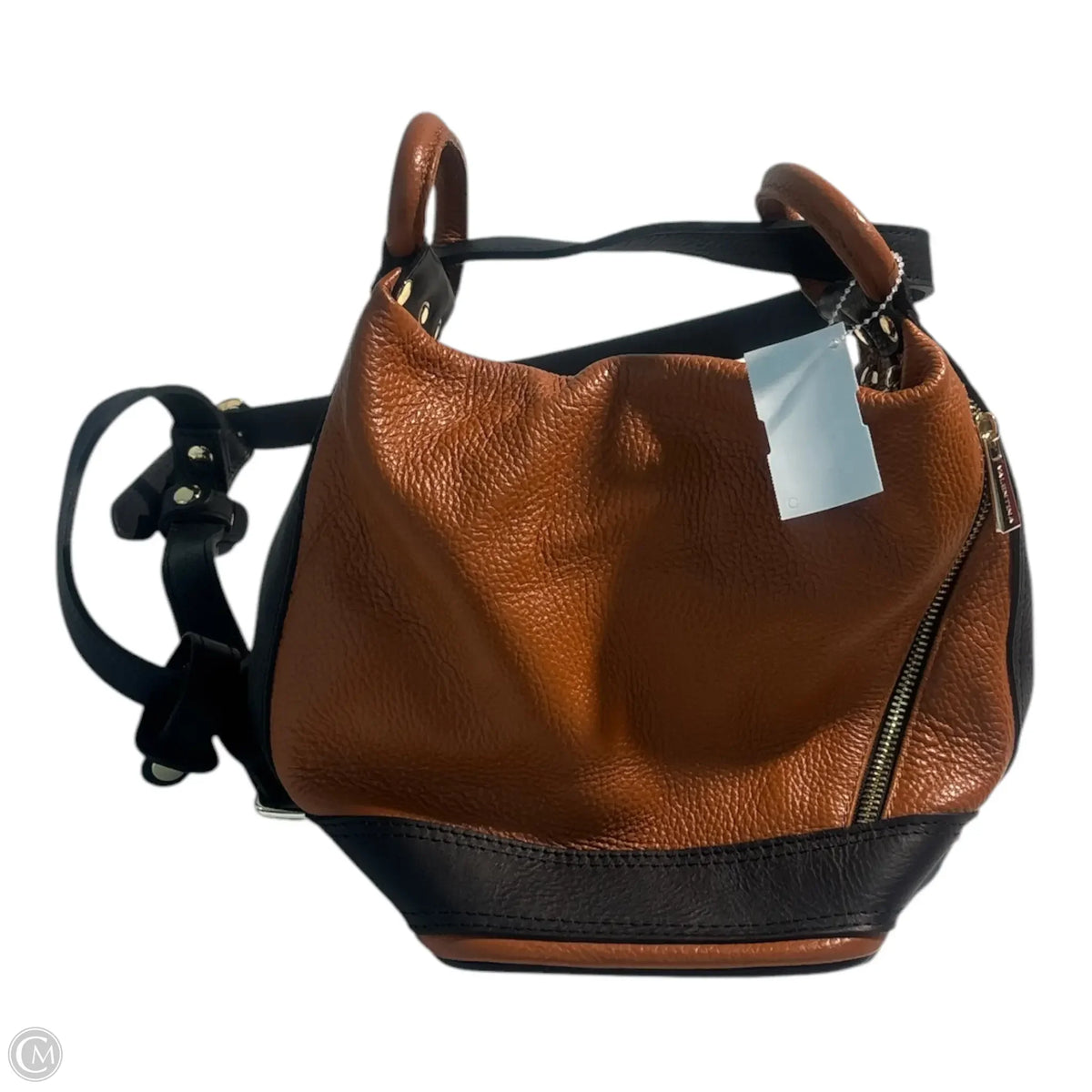 Handbag Leather By Valentina, Size: Medium