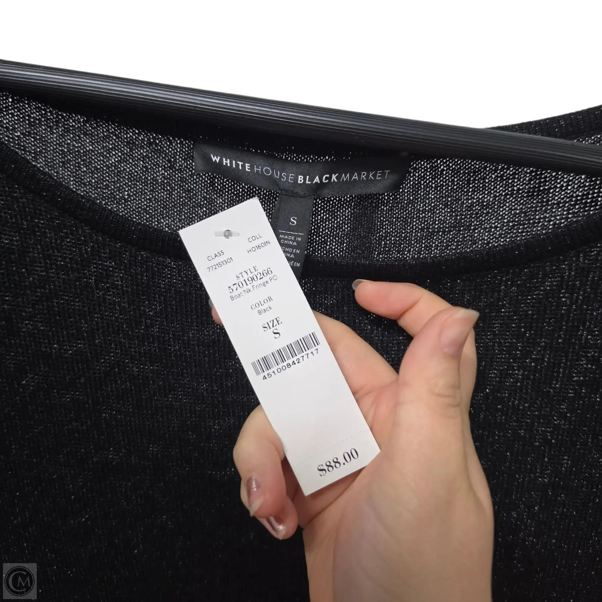 White House Black Market Long Sleeve Top In Black & Silver, Size: S