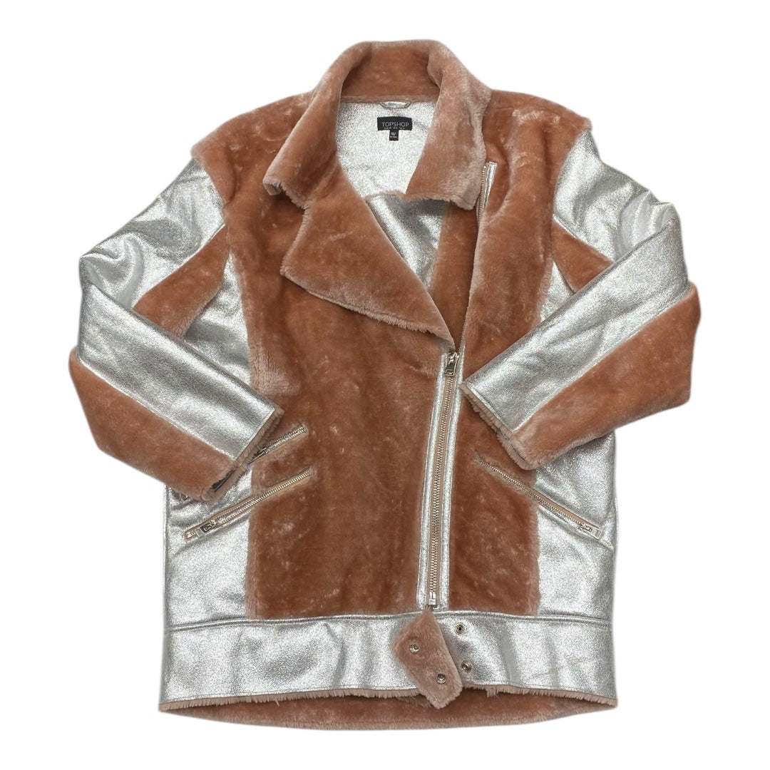 Jacket Faux Fur & Sherpa By Top Shop In Pink & Silver, Size:8