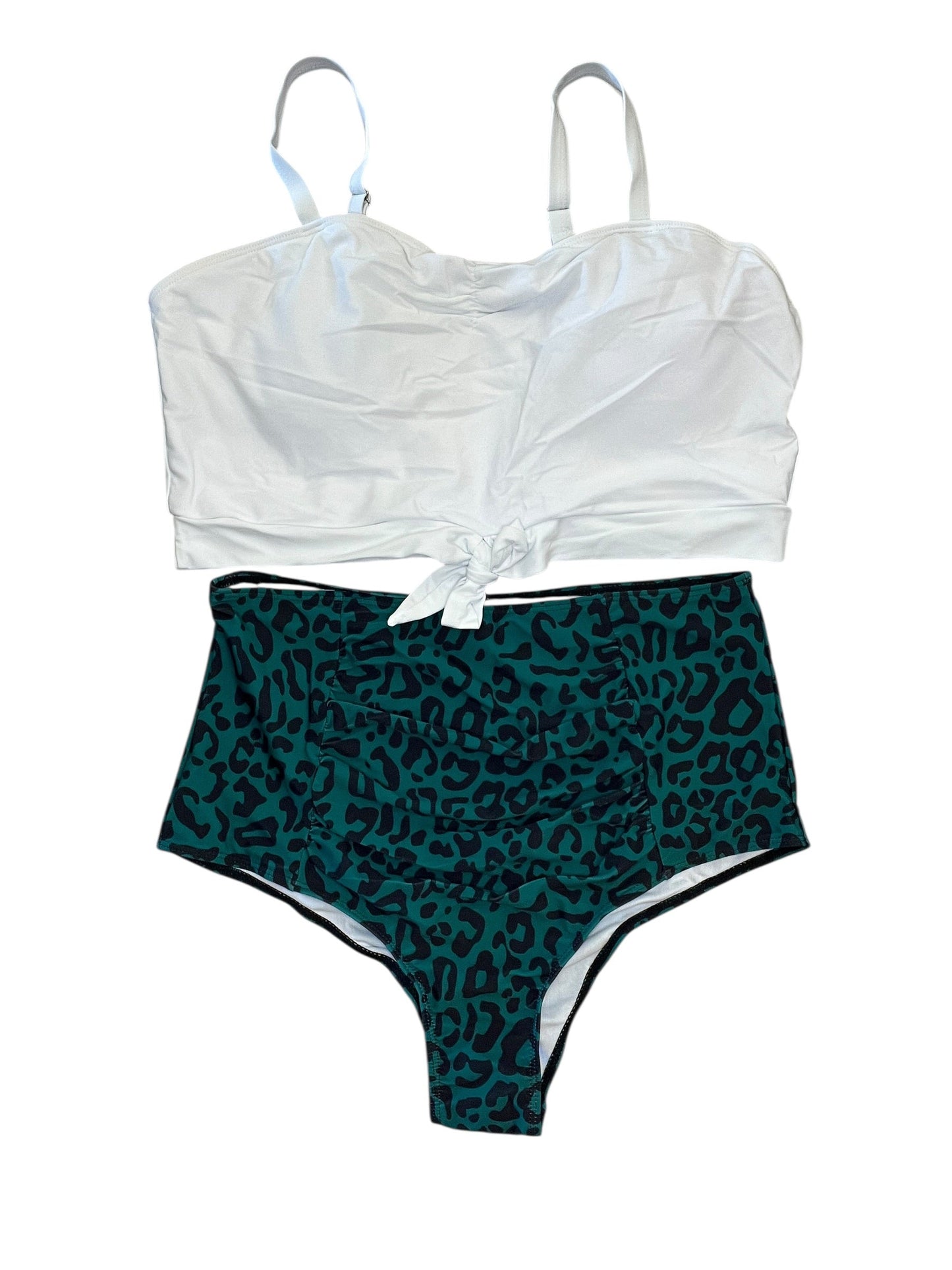 Swimsuit 2Pc By Clothes Mentor In Green & White, Size:Xl