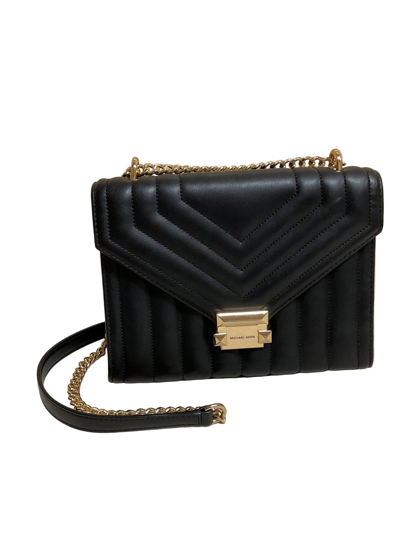 Handbag Designer By Michael Kors In Black & Gold, Size:Medium