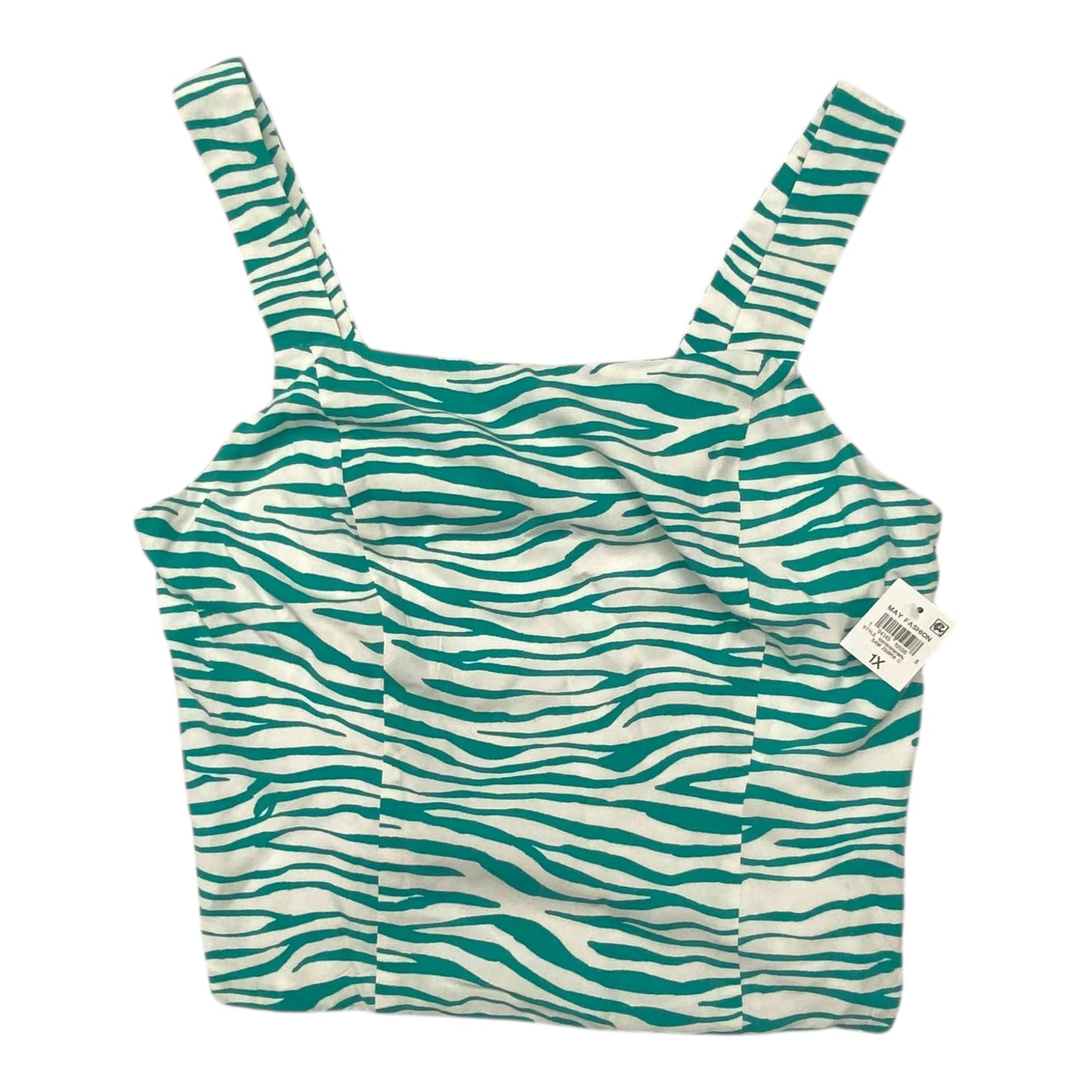 Top Sleeveless By Bar Iii In Green & White, Size:1X