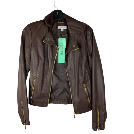 Jacket Leather By Calvin Klein In Brown, Size: Xsp