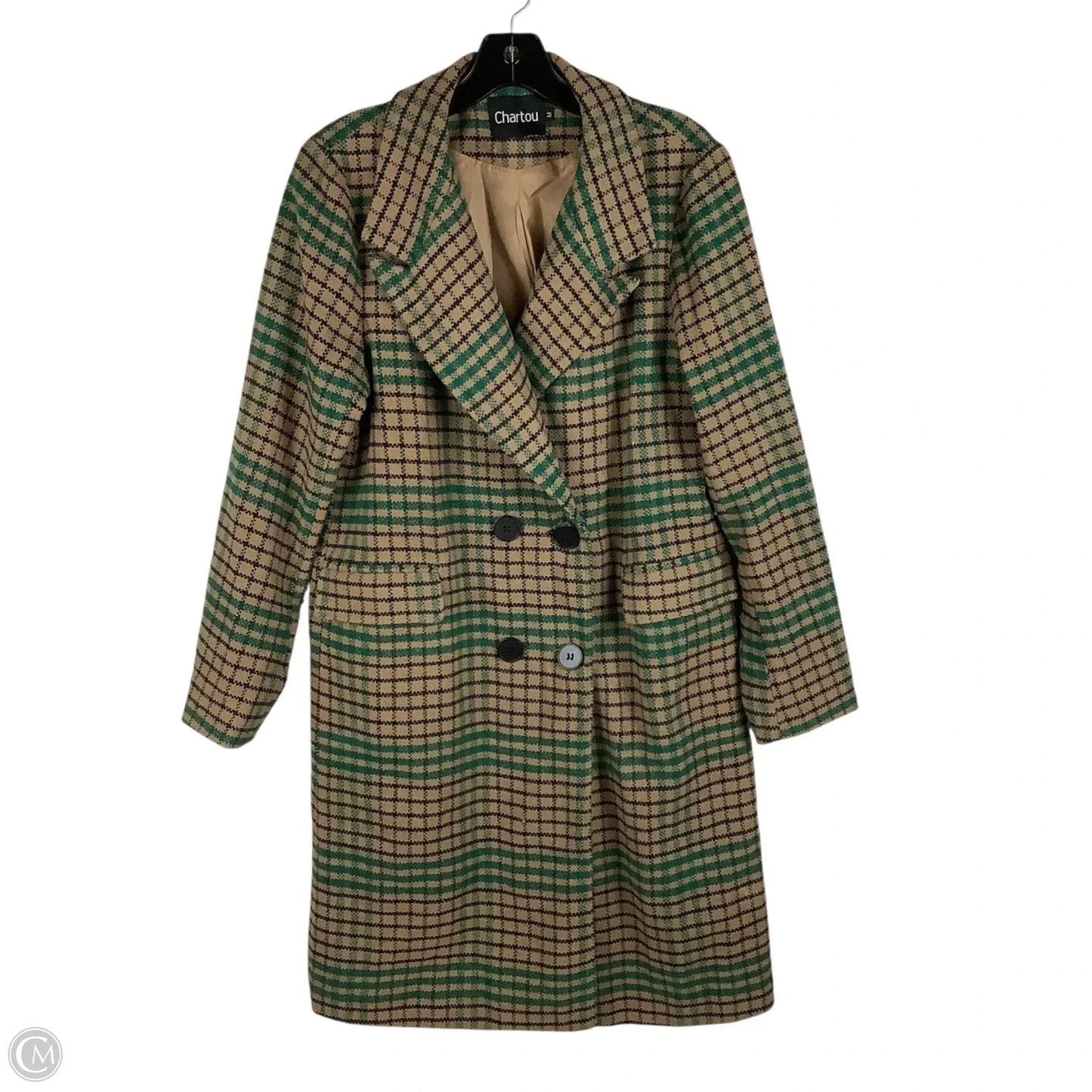 Coat Trench Coat By Cmc In Plaid Pattern, Size: M