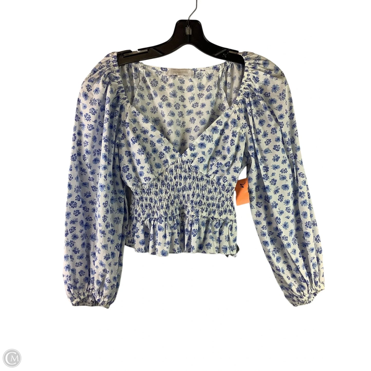 Top Long Sleeve By Olivaceous In Blue & White, Size: S