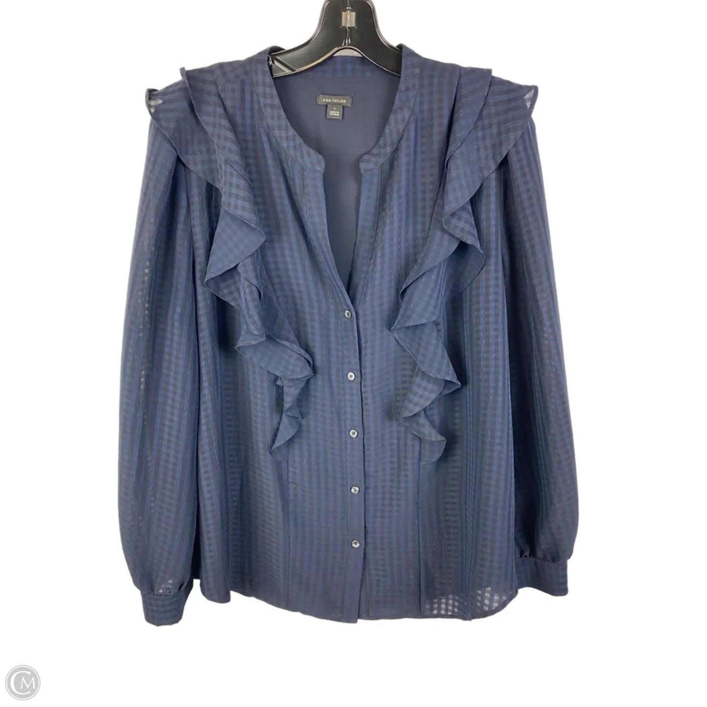 Top Long Sleeve By Ann Taylor In Navy, Size: L