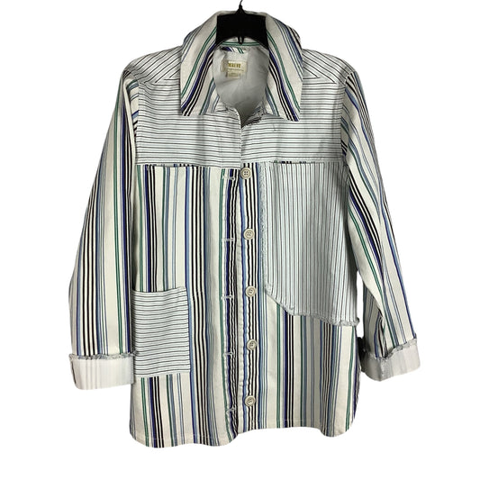 Jacket Shirt By Maeve In Striped Pattern, Size: M