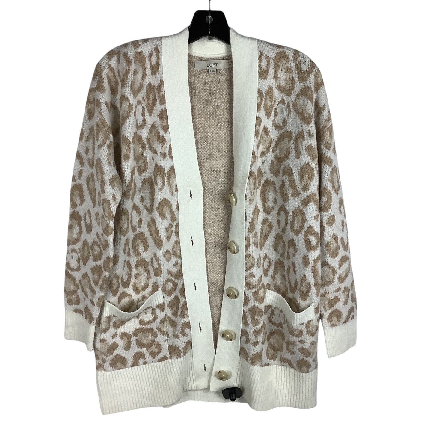 Sweater Cardigan By Loft In Animal Print, Size: S