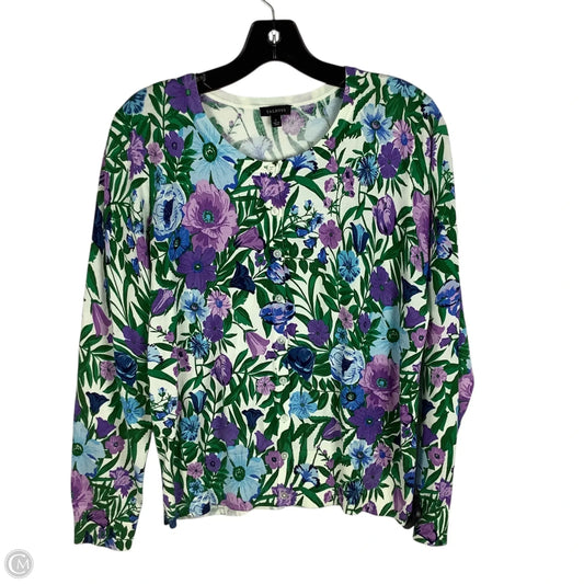 Cardigan By Talbots In Floral Print, Size: L
