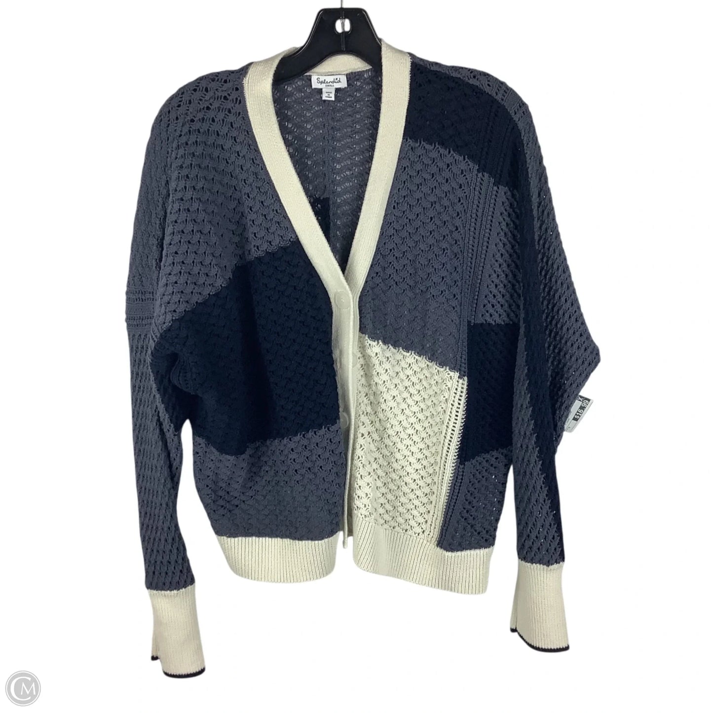 Sweater Cardigan By Splendid In Blue & Cream, Size: S