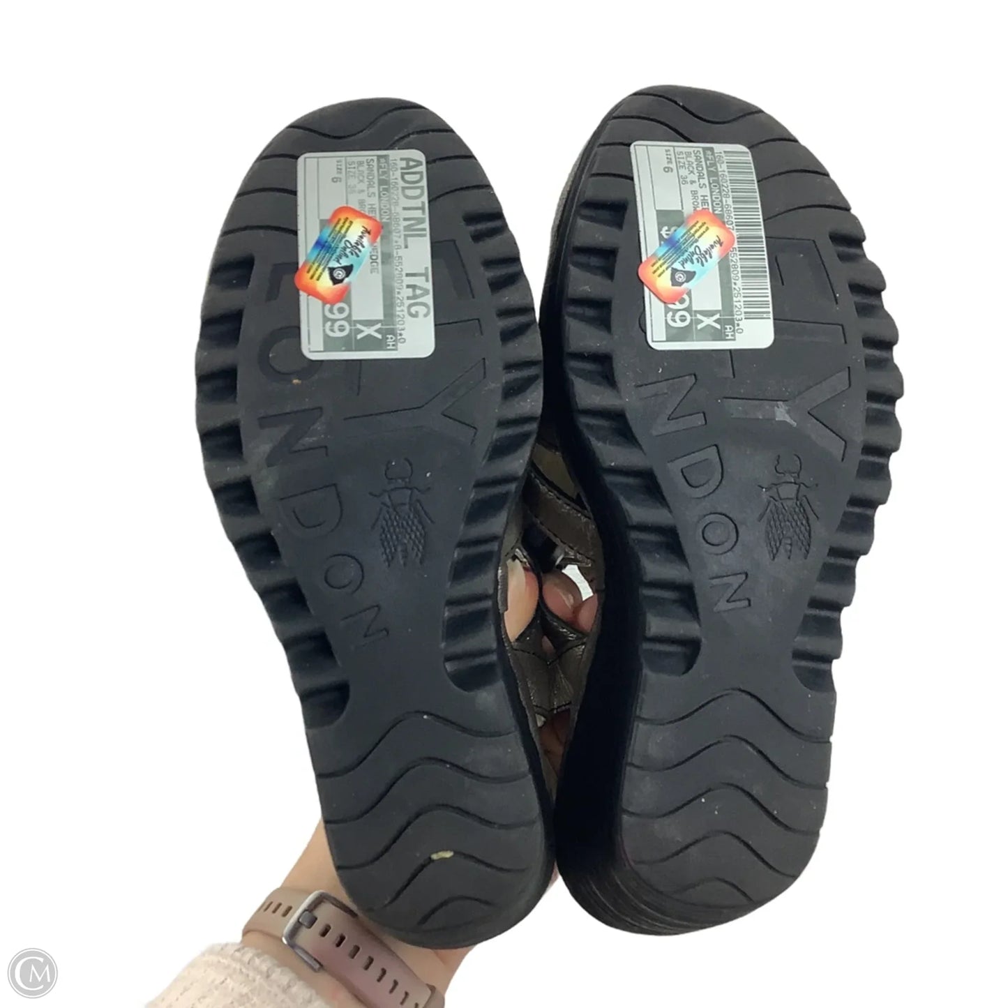 Sandals Heels Wedge By Fly London In Black & Brown, Size: 6/36