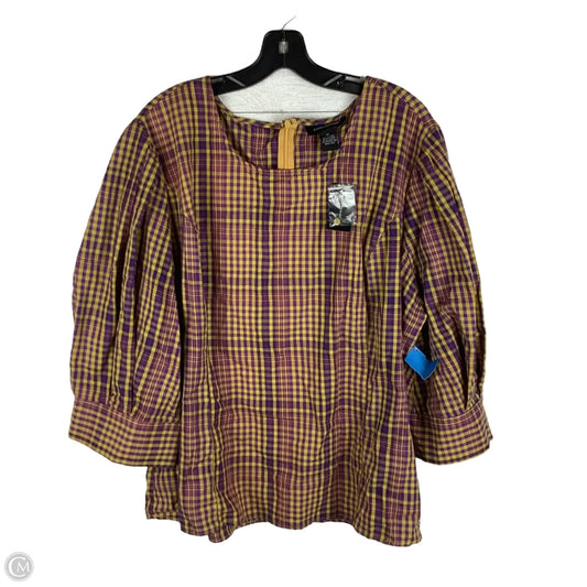 Top Long Sleeve By Ashley Stewart In Plaid Pattern, Size: 2x (22)