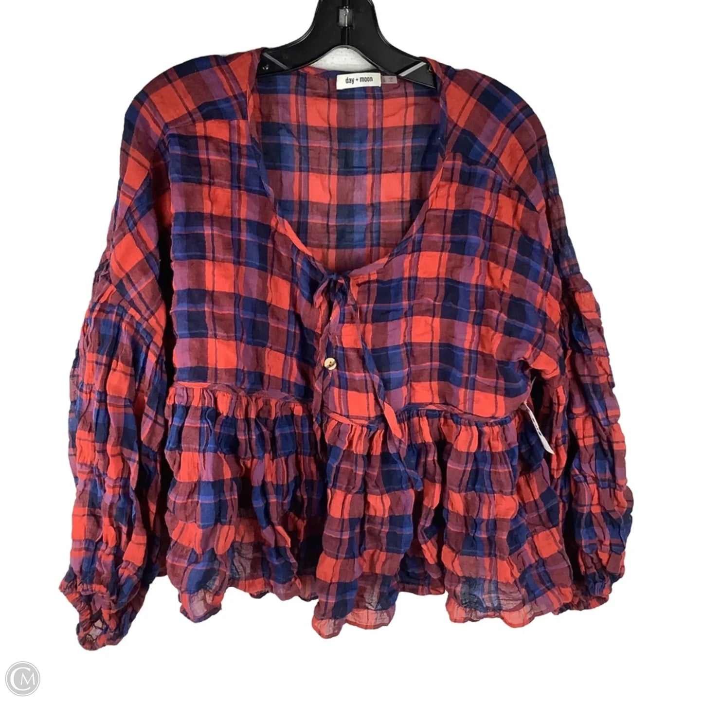 Top Long Sleeve By Day + Moon In Plaid Pattern, Size: L