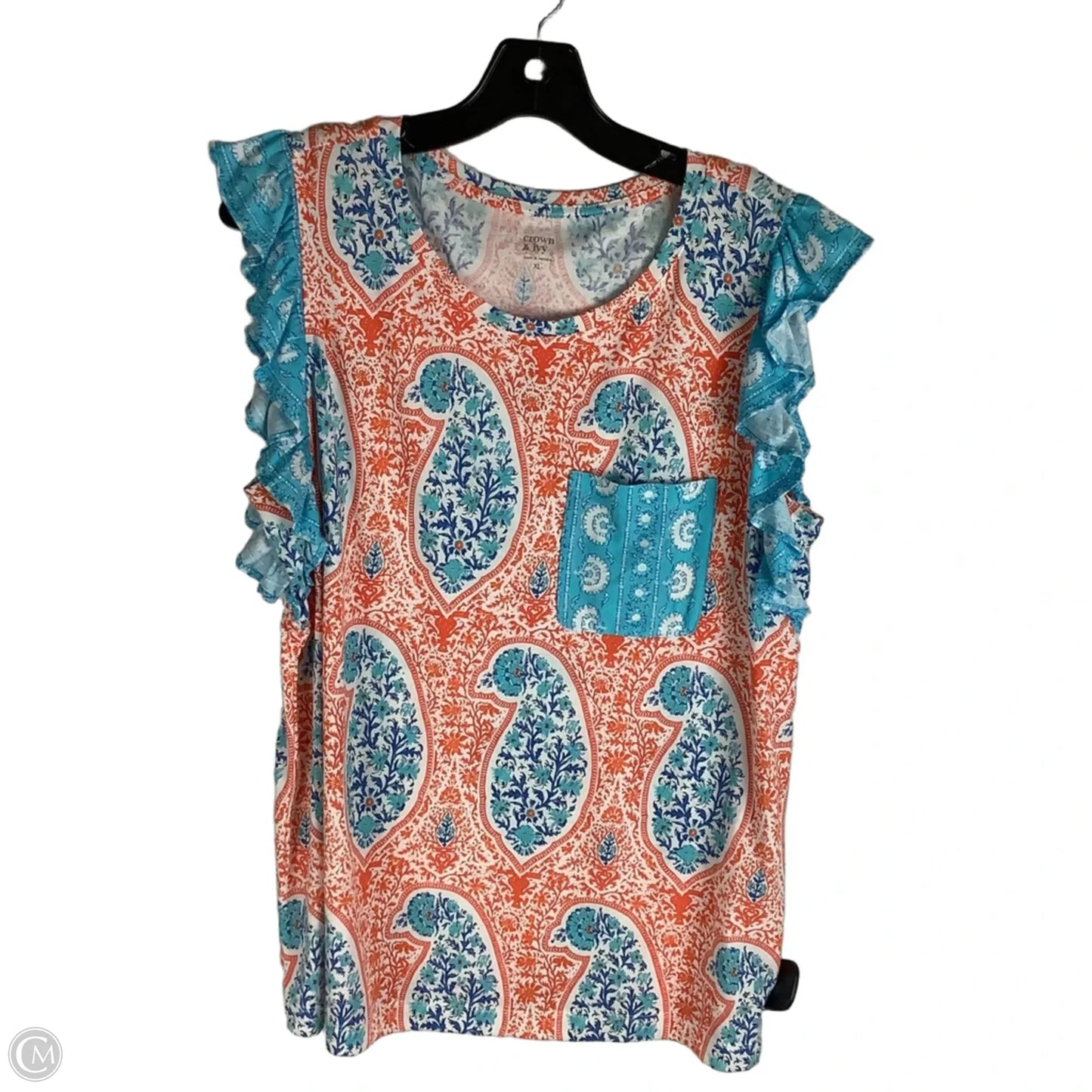 Top Short Sleeve By Crown And Ivy In Blue & Orange, Size: Xl