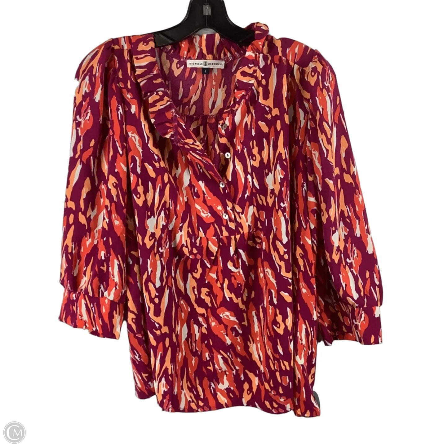 Top Short Sleeve By Michelle Mcdowell In Orange & Purple, Size: L