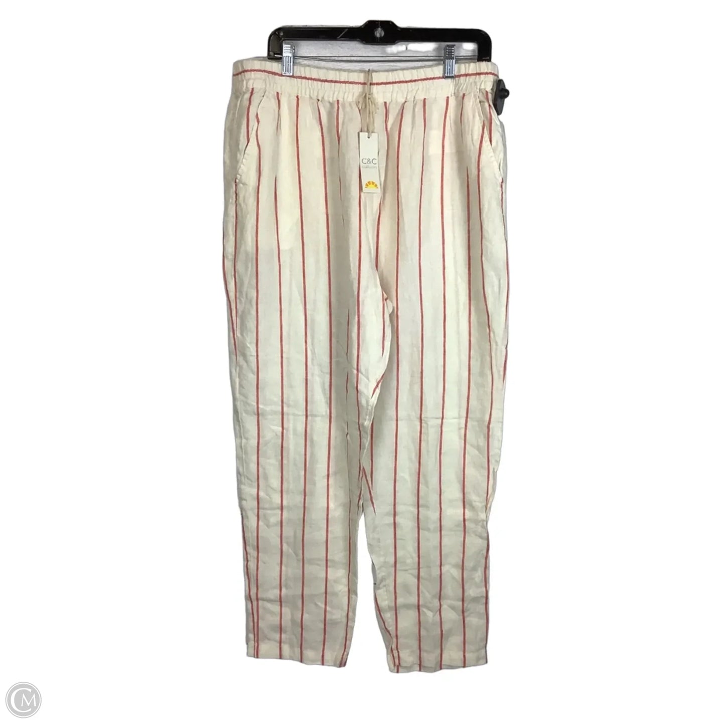 Pants Linen By C And C In Cream & Red, Size: XL
