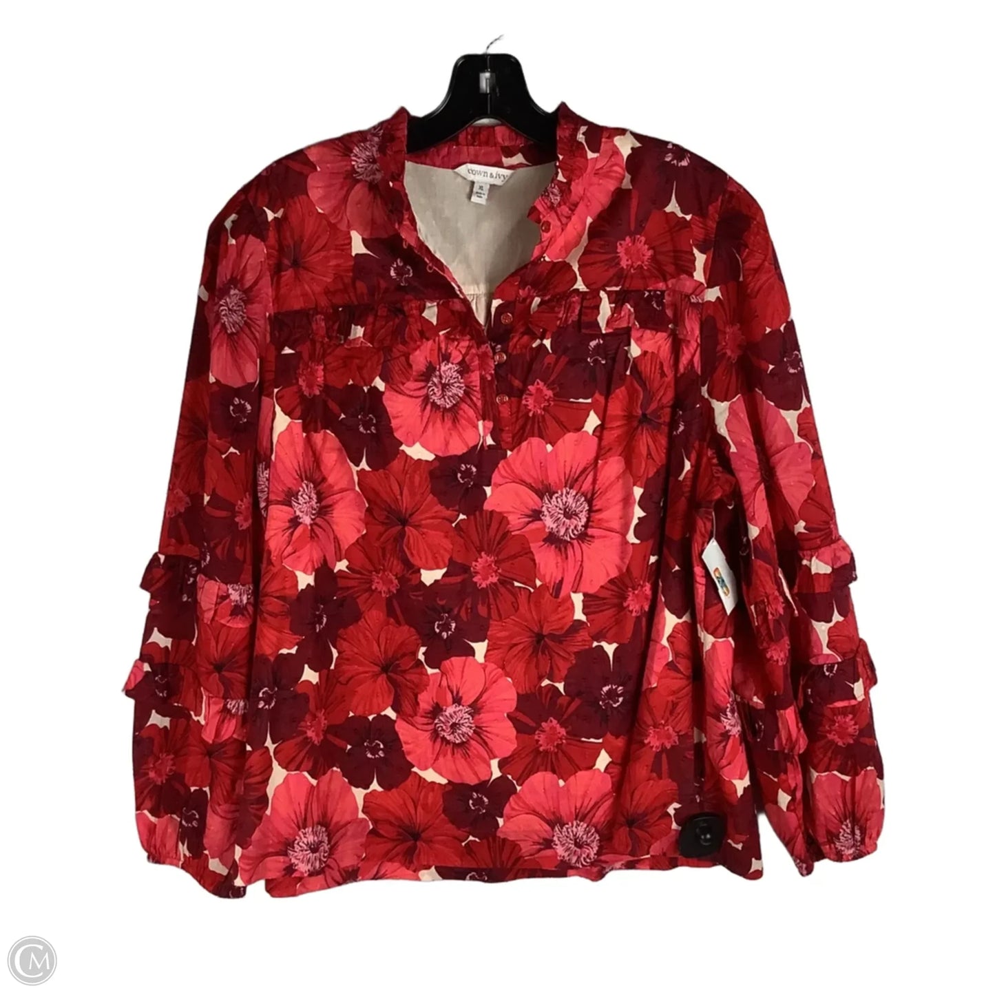 Top Long Sleeve By Crown And Ivy In Red, Size: Xl