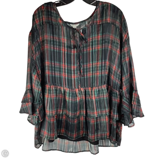 Top Short Sleeve By Cato In Plaid Pattern, Size: Xl