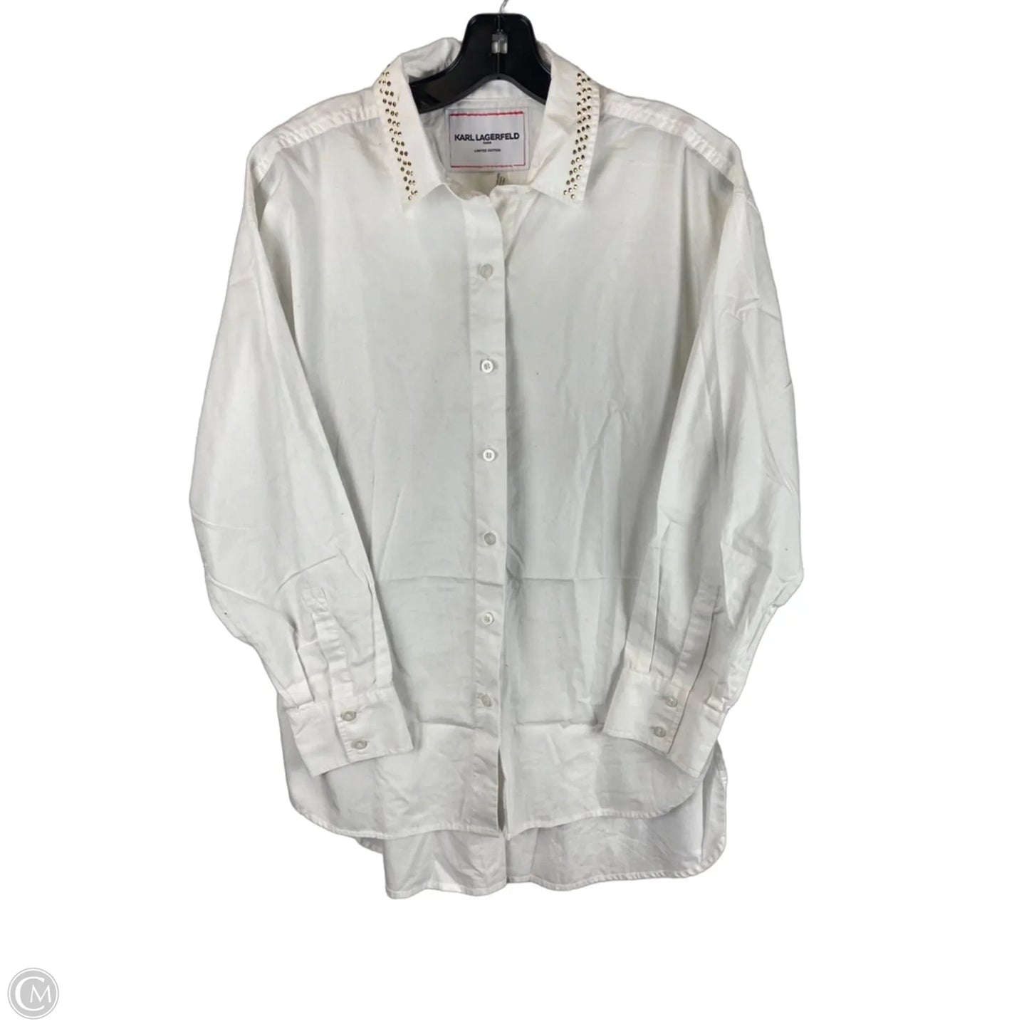 Top Long Sleeve Designer By Karl Lagerfeld In White