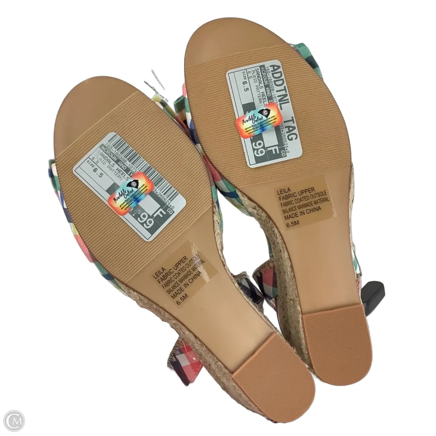Sandals Heels Wedge By Crown And Ivy In Plaid Pattern, Size: 6.5