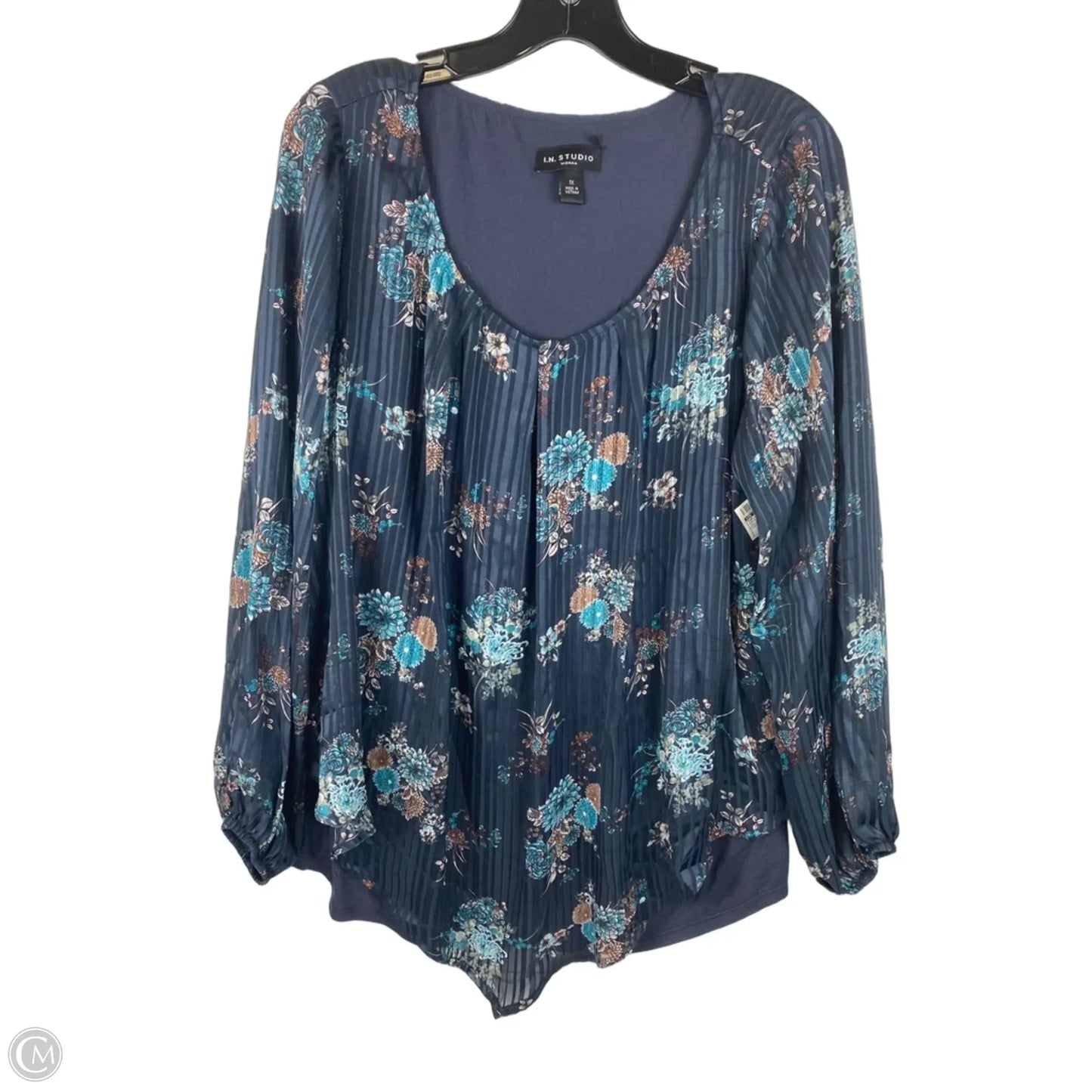 Top Long Sleeve By In Studio In Navy, Size: 1x