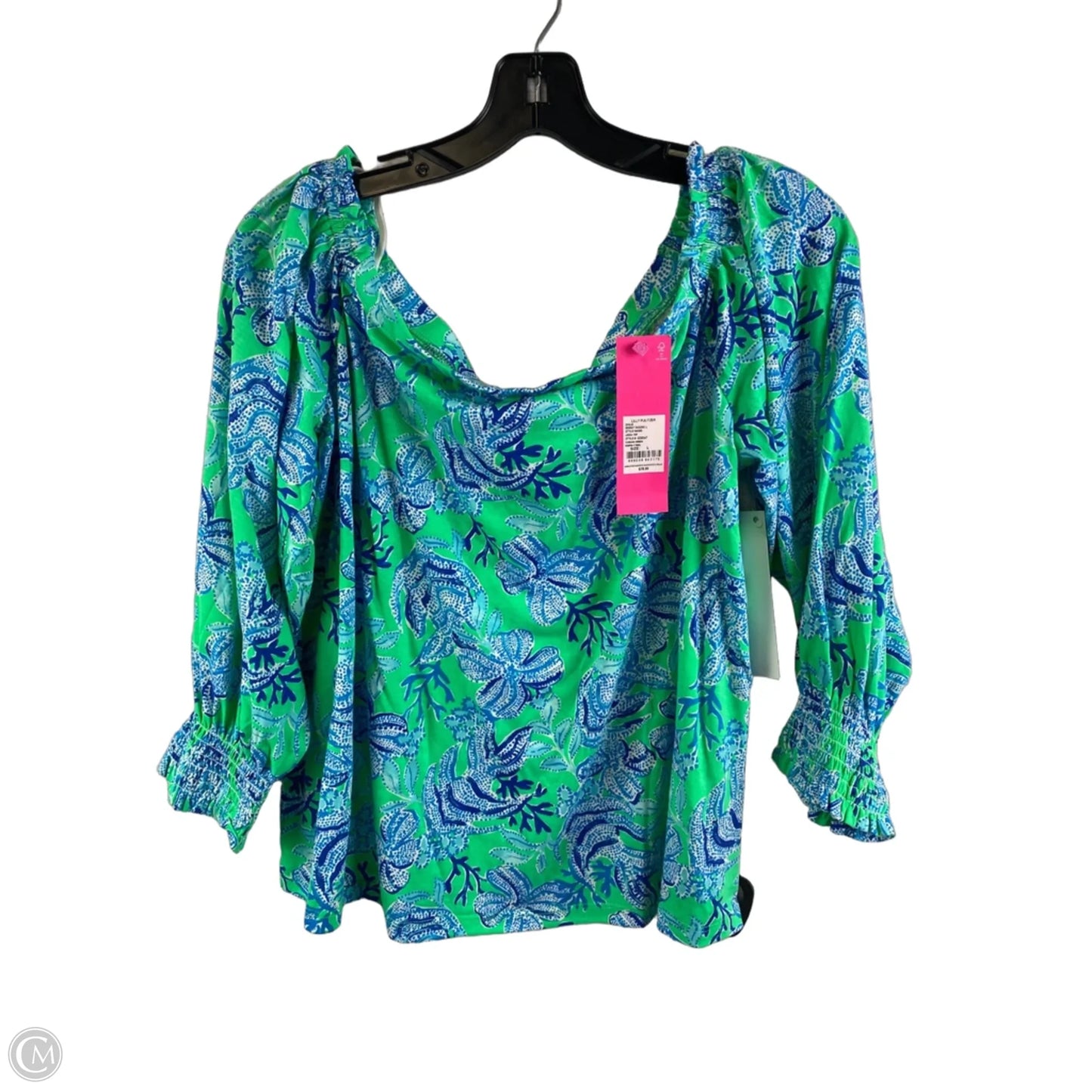 Top Long Sleeve Designer By Lilly Pulitzer In Blue & Green, Size: L