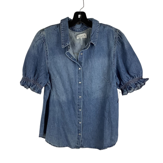 Top Short Sleeve By Risen In Blue Denim, Size: L