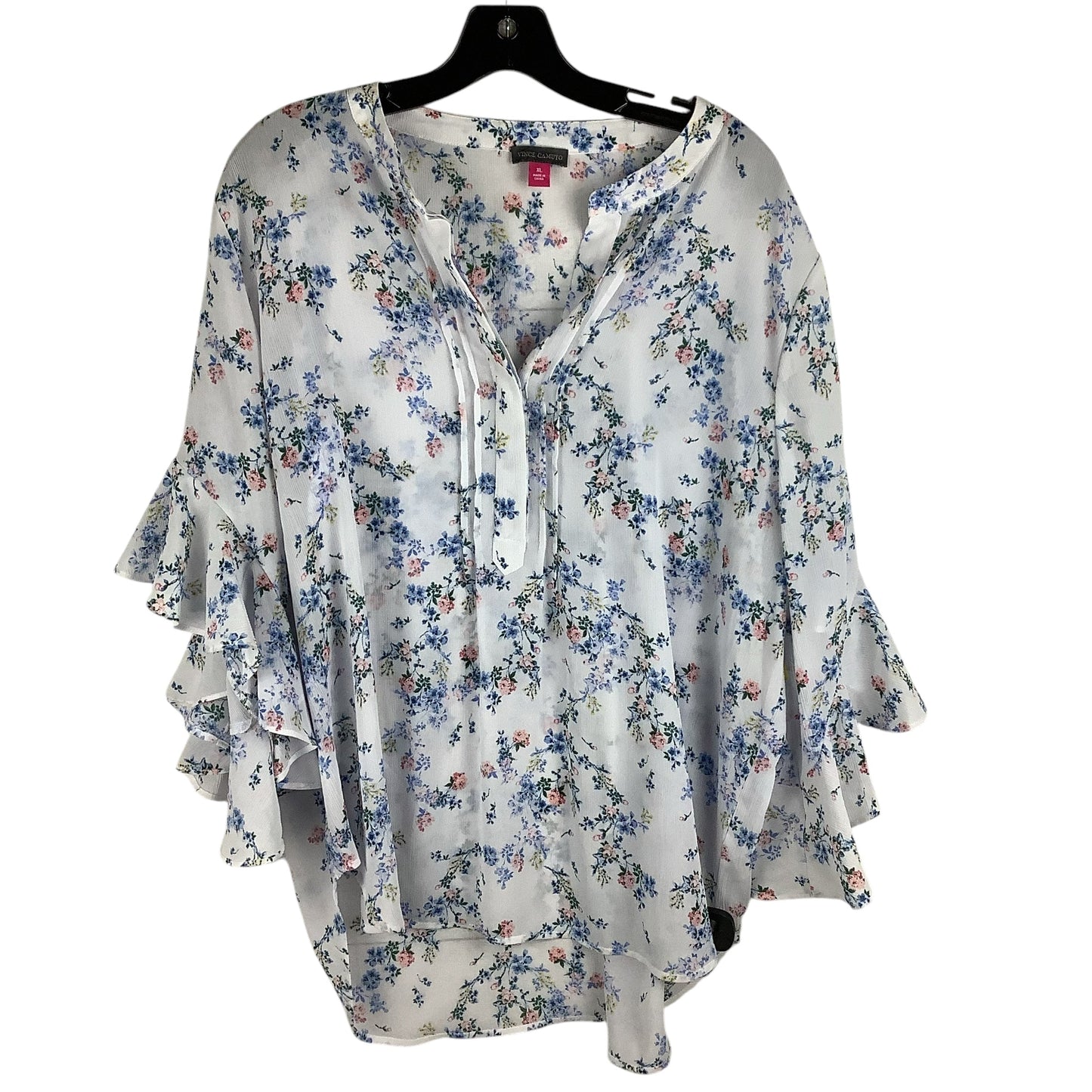 Top Long Sleeve By Vince Camuto In Blue & White, Size: Xl