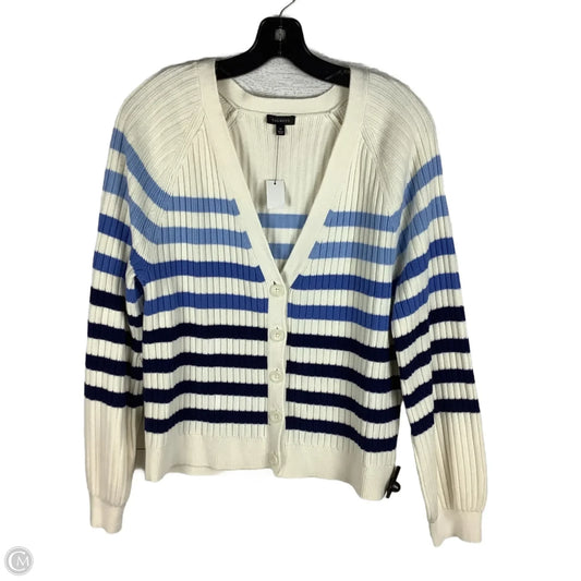 Sweater Cardigan By Talbots In Blue & Cream, Size: M